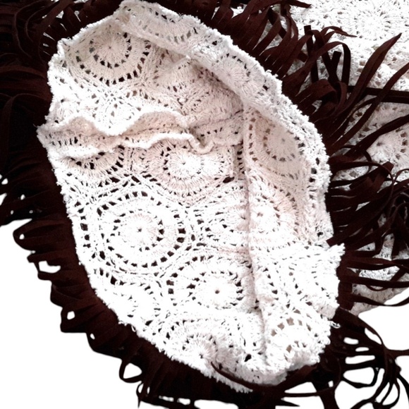 Ivory Crochet Beaded Fringe Poncho Top - Picture 8 of 10